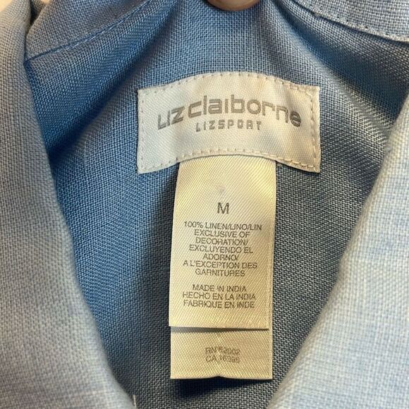 Set of 2 LIZ CLAIBORNE Liz Sport Tops Women's Medium Blue Linen Short Sleeve - Picture 11 of 15